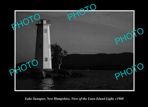 OLD LARGE HISTORIC PHOTO LAKE SUNAPEE NEW HAMPSHIRE, LOON ISLAND LIGHTHOUSE 1960