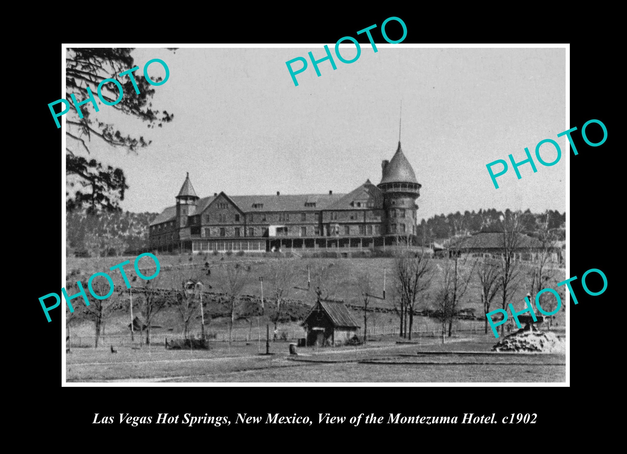 OLD LARGE HISTORIC PHOTO LAS VEGAS HOT SPRINGS NEW MEXICO, MONTEZUMA HOTEL 1902