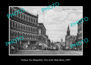 OLD LARGE HISTORIC PHOTO NASHUA NEW HAMPSHIRE, VIEW OF THE MAIN STREET c1907