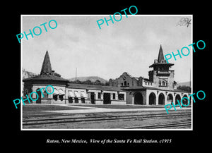 OLD LARGE HISTORIC PHOTO RATON NEW MEXICO, THE SANTA FE RAILWAY STATION c1915