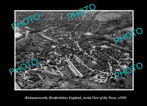 OLD LARGE HISTORIC PHOTO RICKMANSWORTH HERTFORDSHIRE ENGLAND AERIAL VIEW c1950