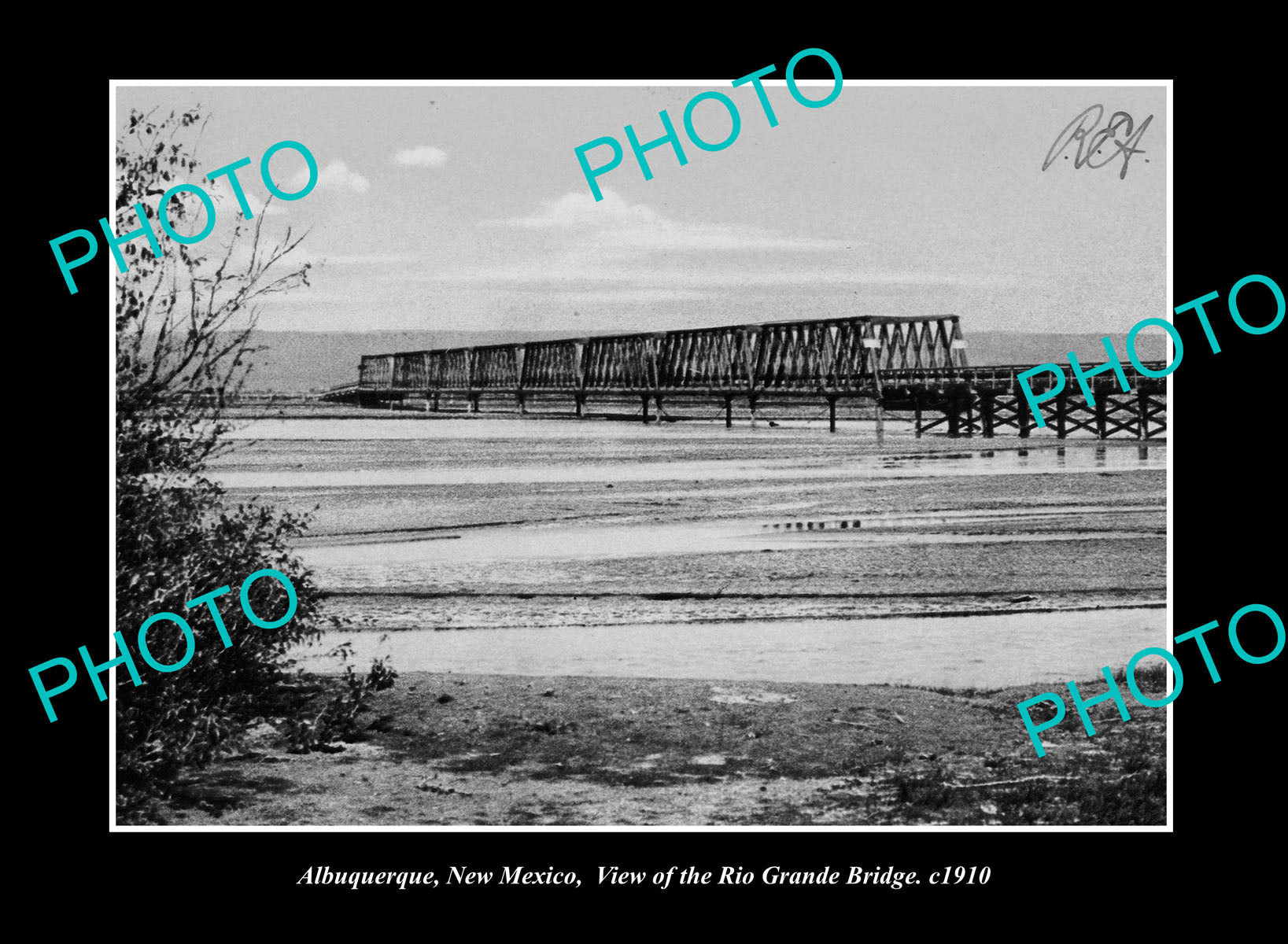 OLD LARGE HISTORIC PHOTO ALBUQUERQUE NEW MEXICO, THE RIO GRANDE BRIDGE c1910