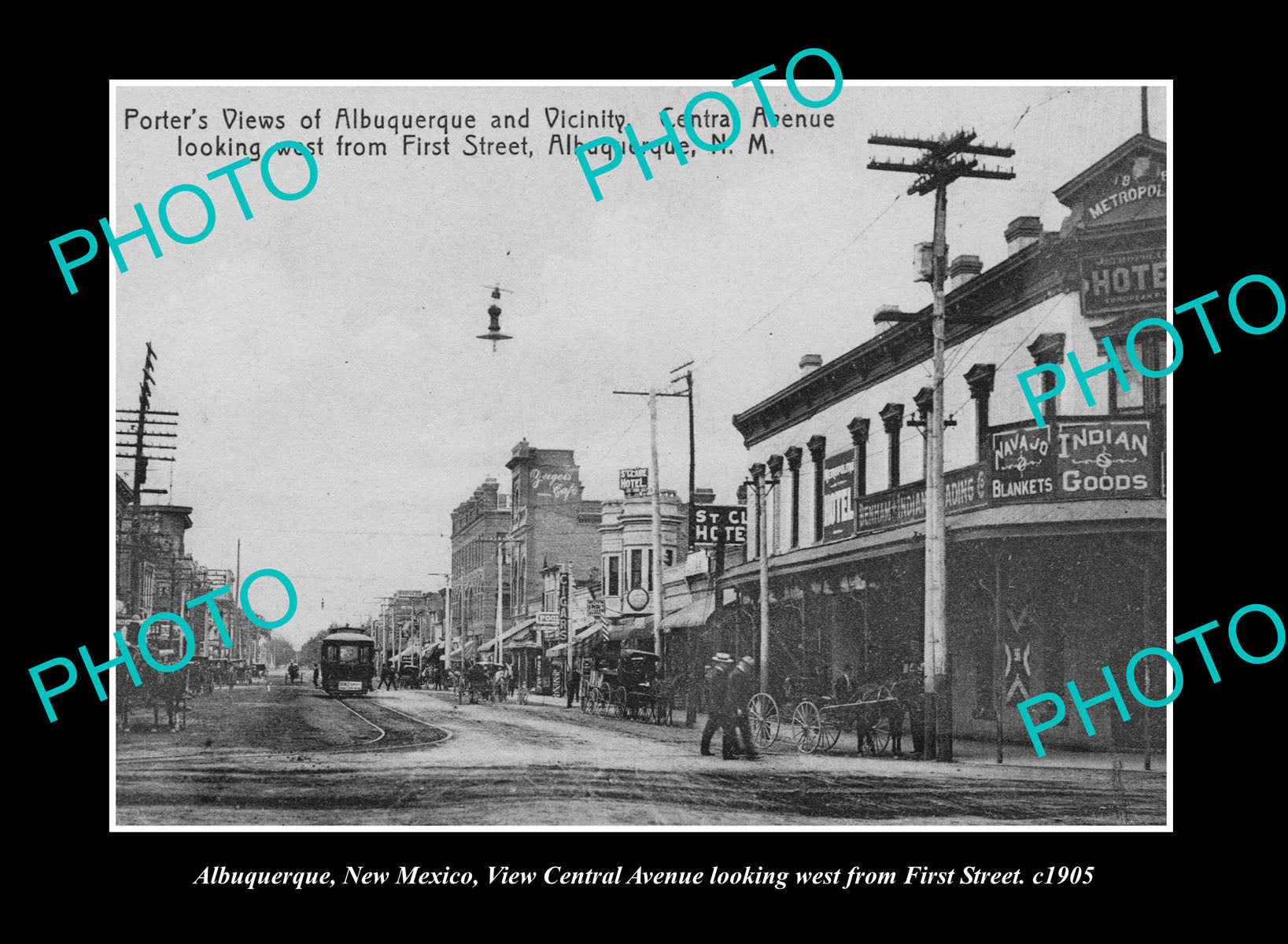 OLD LARGE HISTORIC PHOTO ALBUQUERQUE NEW MEXICO, VIEW OF CENTRAL Ave c1905