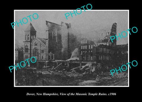 OLD LARGE HISTORIC PHOTO DOVER NEW HAMPSHIRE, THE MASONIC TEMPLE RUINS c1906