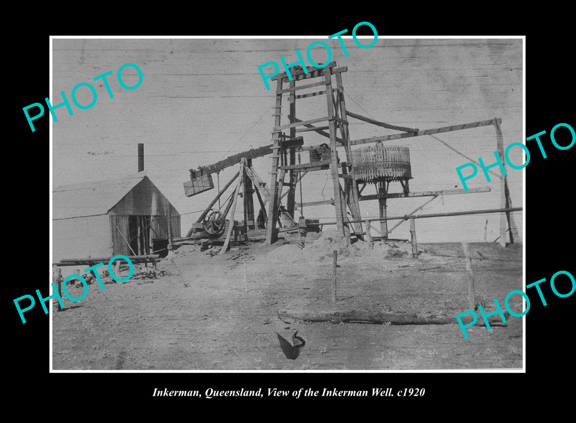 OLD LARGE HISTORIC PHOTO INKERMAN QUEENSLAND, VIEW OF THE INKERMAN WELL c1920