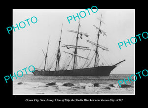 OLD LARGE HISTORIC PHOTO OCEAN CITY NEW JERSEY, THE WRECK OF THE SINDIA c1901