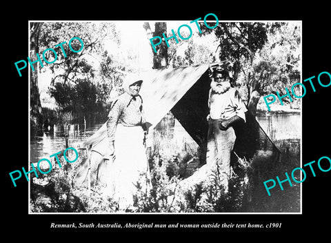 OLD LARGE HISTORIC PHOTO RENMARK SOUTH AUSTRALIA, ABORIGINAL MAN & TENT c1901