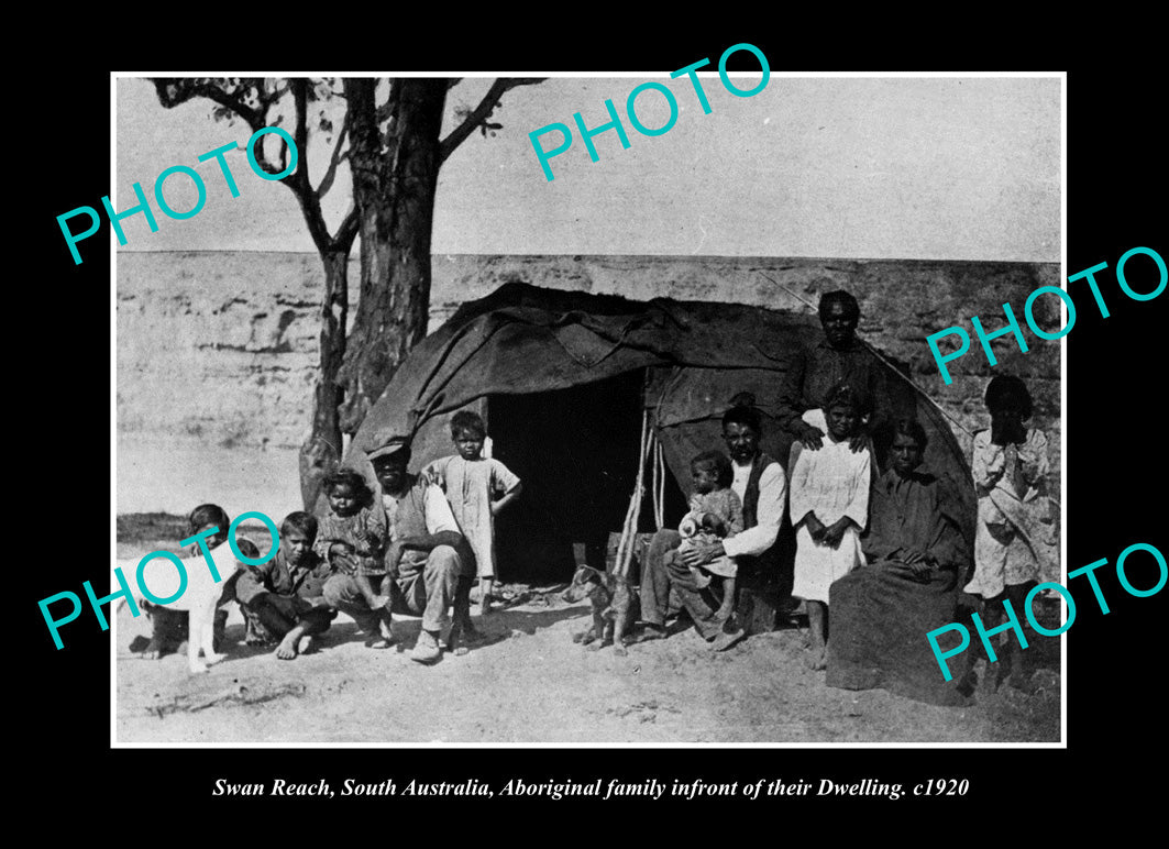 OLD LARGE HISTORIC PHOTO SWAN REACH SOUTH AUSTRALIA, ABORIGINALS AT RIVER c1920