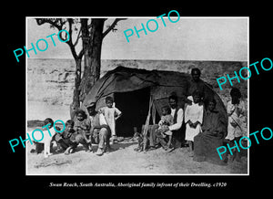 OLD LARGE HISTORIC PHOTO SWAN REACH SOUTH AUSTRALIA, ABORIGINALS AT RIVER c1920