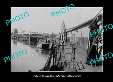 OLD LARGE HISTORIC PHOTO ECHUCA VICTORIA, VIEW OF THE RIVER WHARFS c1900