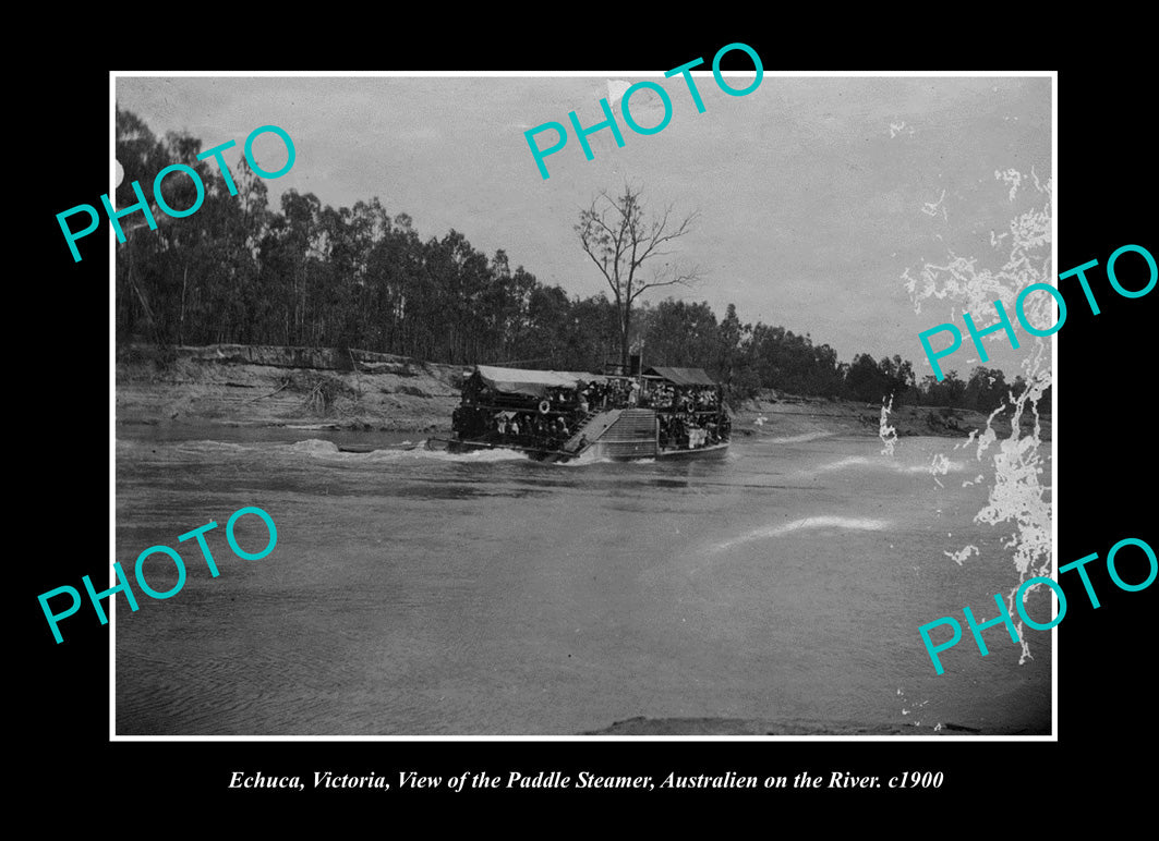 OLD LARGE HISTORIC PHOTO ECHUCA VICTORIA, THE PADDLE STEAMER AUSTRALIEN c1900