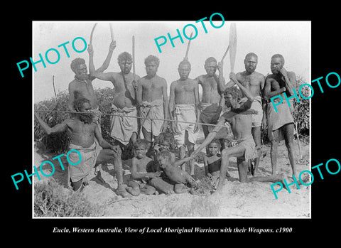 OLD LARGE HISTORIC PHOTO EUCLA WESTERN AUSTRALIA, ABORIGINAL WARRIORS c1900