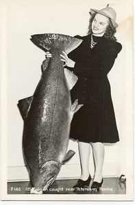 OLD LARGE PHOTO Alaska Salmon Caught Near Petersburg Alaska c1940