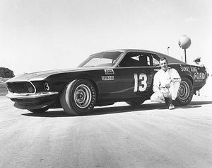 OLD LARGE PHOTO Motor Racing Bunkie Blackburn & his Ford Mustang Alabama Speedway 1969