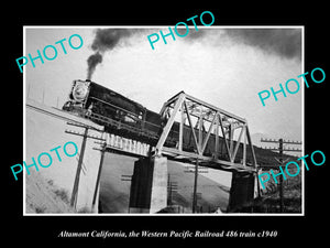 OLD HISTORIC PHOTO ALTAMONT CALIFORNIA, WESTERN PACIFIC RAILROAD 486 TRAIN c1940