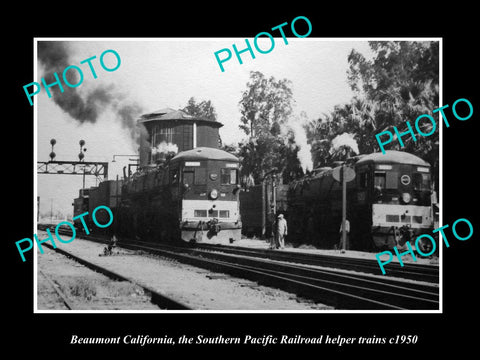 OLD HISTORIC PHOTO BEAUMONT CALIFORNIA, SOUTHERN PACIFIC RAILROAD HELPERS c1950