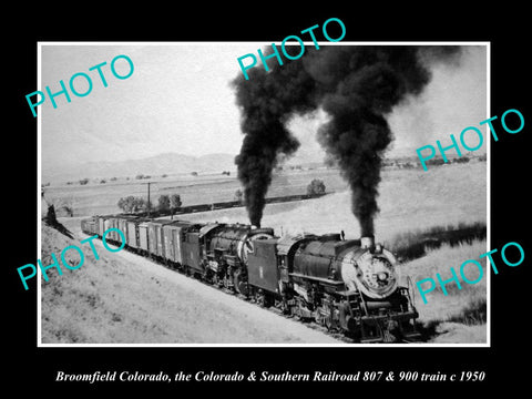 OLD HISTORIC PHOTO BROOMFIELD COLORADO, SOUTHERN RAILROAD 801 900 TRAINS c1950