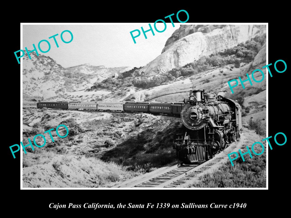 OLD HISTORIC PHOTO CAJON PASS CALIFORNIA, SANTA FE RAILROAD SULLIVAN CURVE c1940