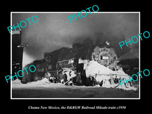 OLD HISTORIC PHOTO CHAMA NEW MEXICO, THE D&RGW RAILROAD MIKADO TRAIN c1950