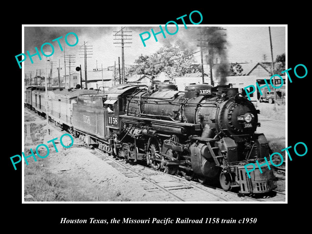 OLD HISTORIC PHOTO HOUSTON TEXAS, THE MISSOURI PACIFIC RAILROAD 1158 TRAIN c1950