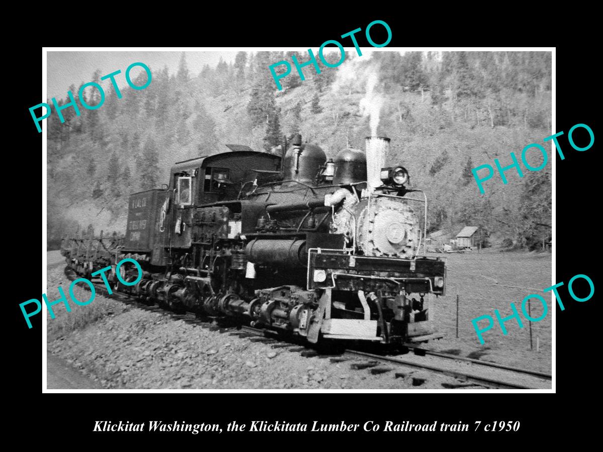 OLD HISTORIC PHOTO KLICKITAT WASHINGTON, THE LUMBER Co RAILWAY TRAIN c1950