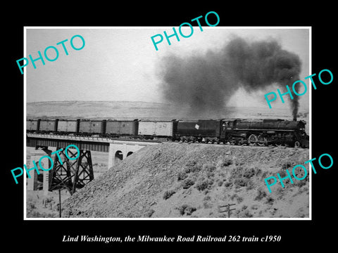 OLD HISTORIC PHOTO LIND WASHINGTON, MILWAUKEE ROAD RAILROAD 262 TRAIN c1950