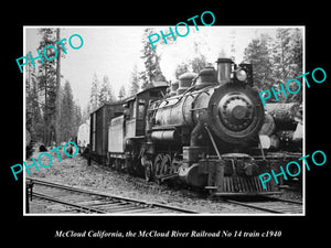 OLD HISTORIC PHOTO McCLOUD CALIFORNIA, THE RIVER RAILROAD No 14 TRAIN c1940