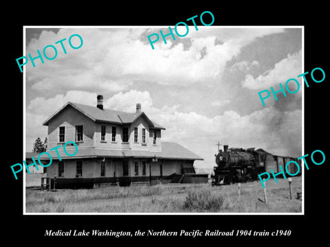 OLD HISTORIC PHOTO MEDICAL LAKE WASHINGTON, NORTHERN PACIFIC RAILROAD TRAIN 1940