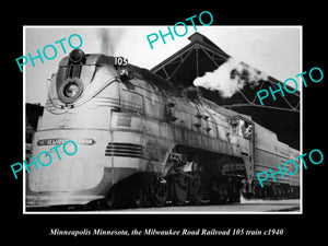 OLD HISTORIC PHOTO MINNEAPOLIS MINNESOTA, MILWAUKEE ROAD RAILROAD 105 TRAIN 1940