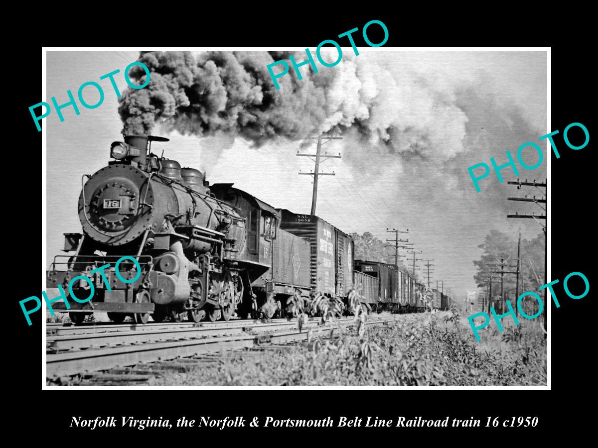 OLD HISTORIC PHOTO NORFOLK VIRGINIA, PORTSMOUTH BELT LINE RAILROAD TRAIN c1950