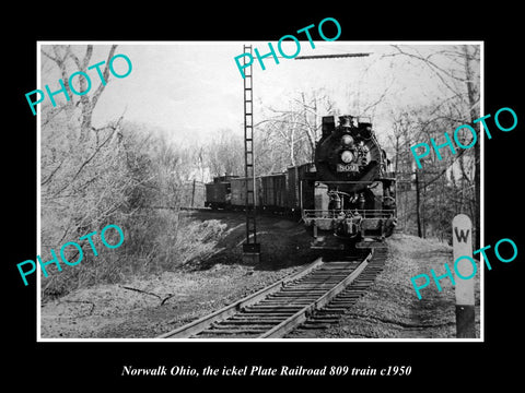 OLD HISTORIC PHOTO NORWALK OHIO, THE NICKEL PLATE RAILROAD 809 TRAIN c1950