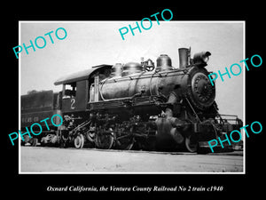 OLD HISTORIC PHOTO OXNARD CALIFORNIA, VENTURA COUNTY RAILROAD No 2 TRAIN c1940