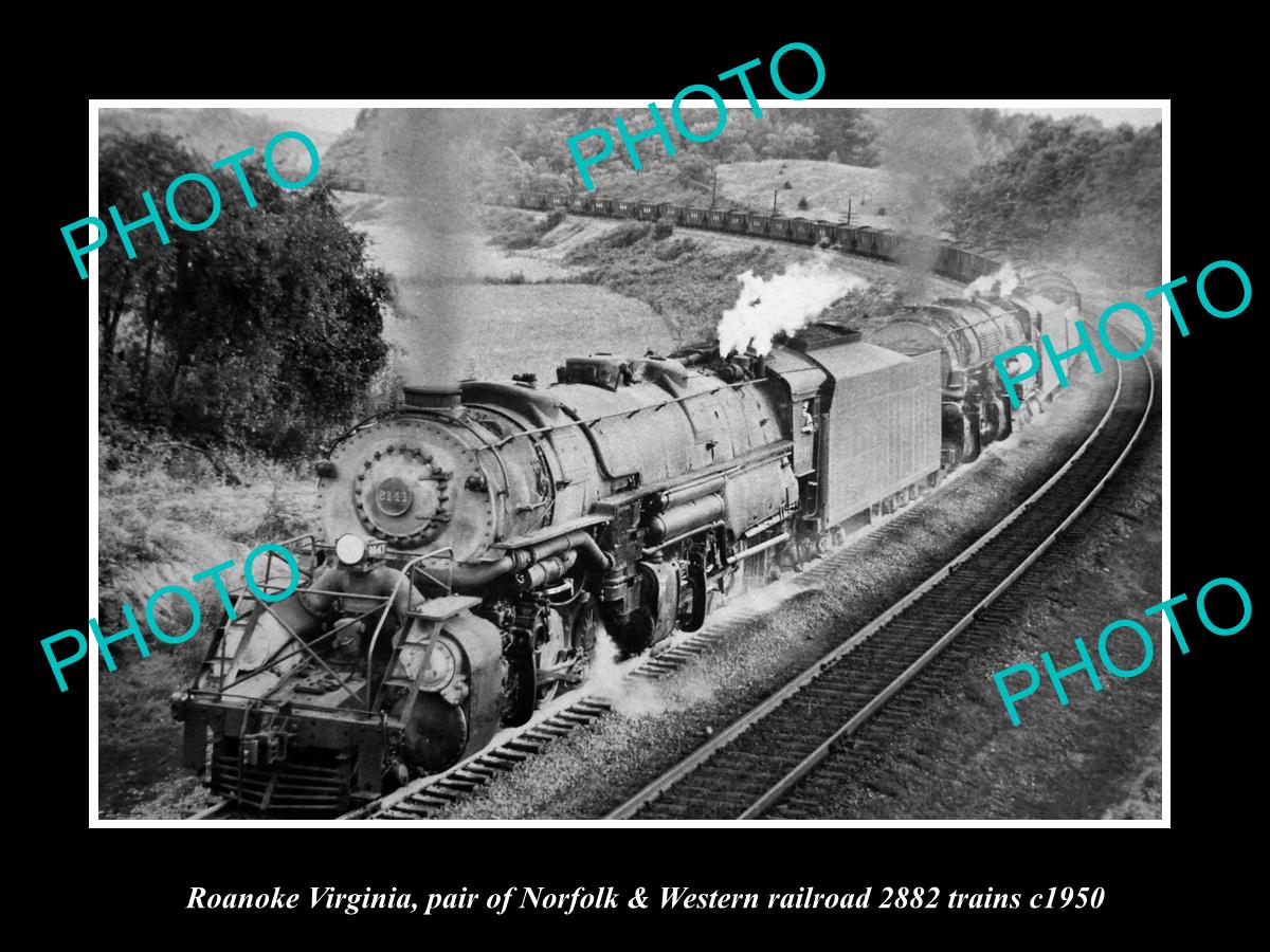 OLD HISTORIC PHOTO ROANOKE VIRGINIA, NORFOLK & WESTERN RAILROAD 2828 TRAIN c1950