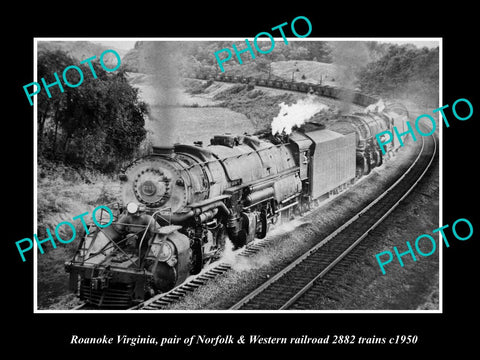 OLD HISTORIC PHOTO ROANOKE VIRGINIA, NORFOLK & WESTERN RAILROAD 2828 TRAIN c1950