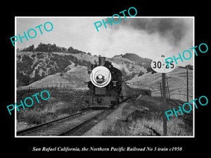 OLD HISTORIC PHOTO SAN RAFAEL CALIFORNIA, NORTHERN PACIFIC RAILROAD TRAIN c1950