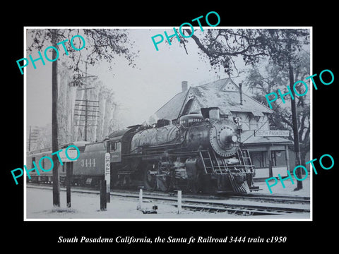 OLD HISTORIC PHOTO SOUTH PASADENA CALIFORNIA, SANTA FE RAILROAD TRAIN c1950