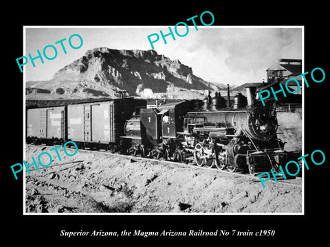 OLD HISTORIC PHOTO SUPERIOR ARIZONA, MAGMA ARIZONA RAILROAD No 7 TRAIN c1950