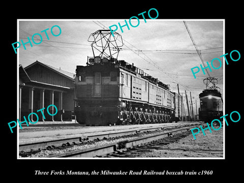 OLD HISTORIC PHOTO THREE FORKS MONTANA, MILWAUKEE ROAD RAILROAD B/C TRAIN c1960