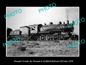 OLD HISTORIC PHOTO TONOPAH NEVADA, THE GOLDFIELD RAILROAD No 102 TRAIN c1910