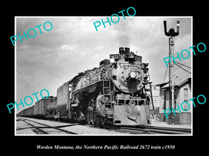 OLD HISTORIC PHOTO WORDEN MONTANA, NORTHERN PACIFIC RAILROAD 2672 TRAIN c1950