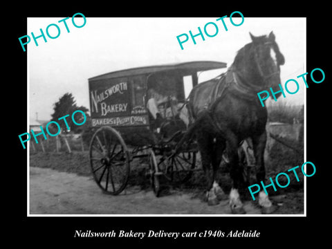 OLD LARGE HISTORIC PHOTO OF NAILSWORTH BAKERY DELIVERY CART, ADELIADE SA c1940