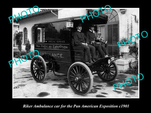 OLD LARGE HISTORIC PHOTO OF RIKER AMBULANCE CAR, PAN AMERICAN EXPOSITION c1901