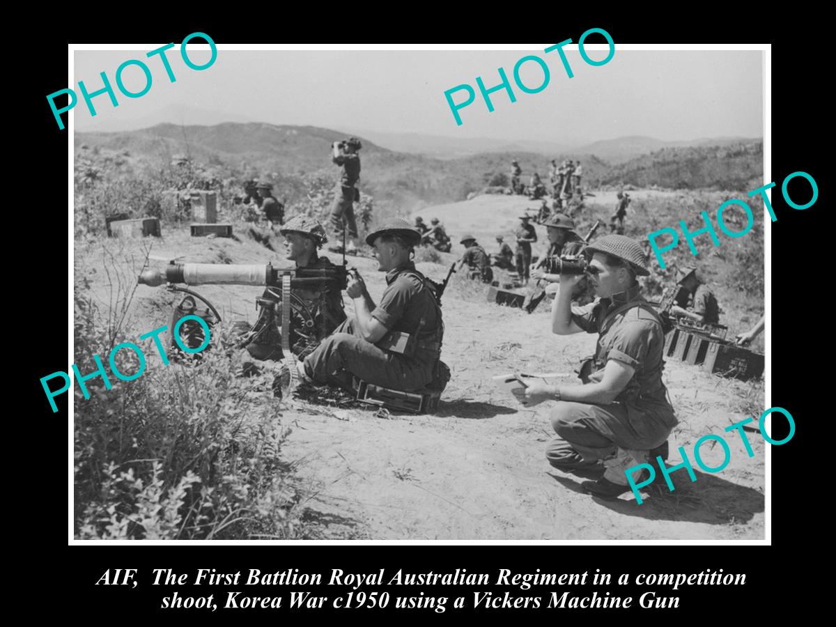 OLD LARGE HISTORIC PHOTO 1st AUSTRALIAN BATTALION MACHINE GUN COMP, KOREA c1950