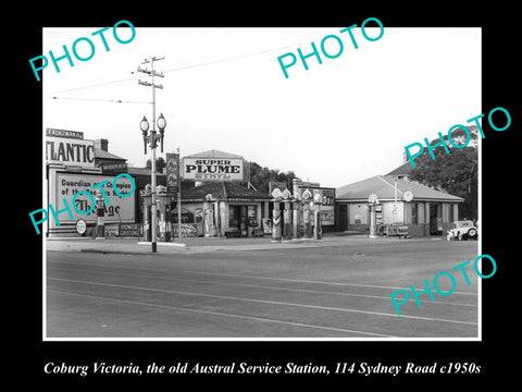 OLD LARGE HISTORIC PHOTO OF COBURG VICTORIA, SERVICE STATION, SYDNEY ROAD c1950s