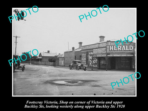 OLD LARGE HISTORIC PHOTO OF FOOTSCRAY VIC, SHOPS Crn BUCKLEY & VICTORIA St c1920