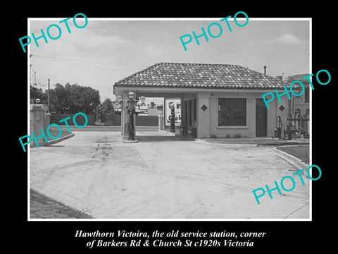 OLD LARGE HISTORIC PHOTO OF HAWTHORN SERVICE STATION, CHURCH St, VICTORIA c1920s