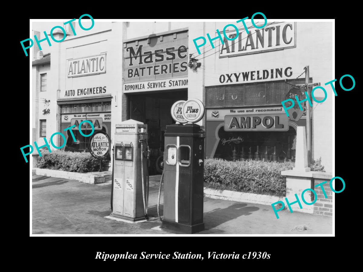 OLD LARGE HISTORIC PHOTO OF RIPPONLEA VICTORIA, VIEW OF OLD SERVICE STATION 1930