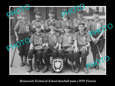 OLD LARGE HISTORIC PHOTO OF BRUNSWICK SCHOOL BASEBALL TEAM, VICTORIA 1939