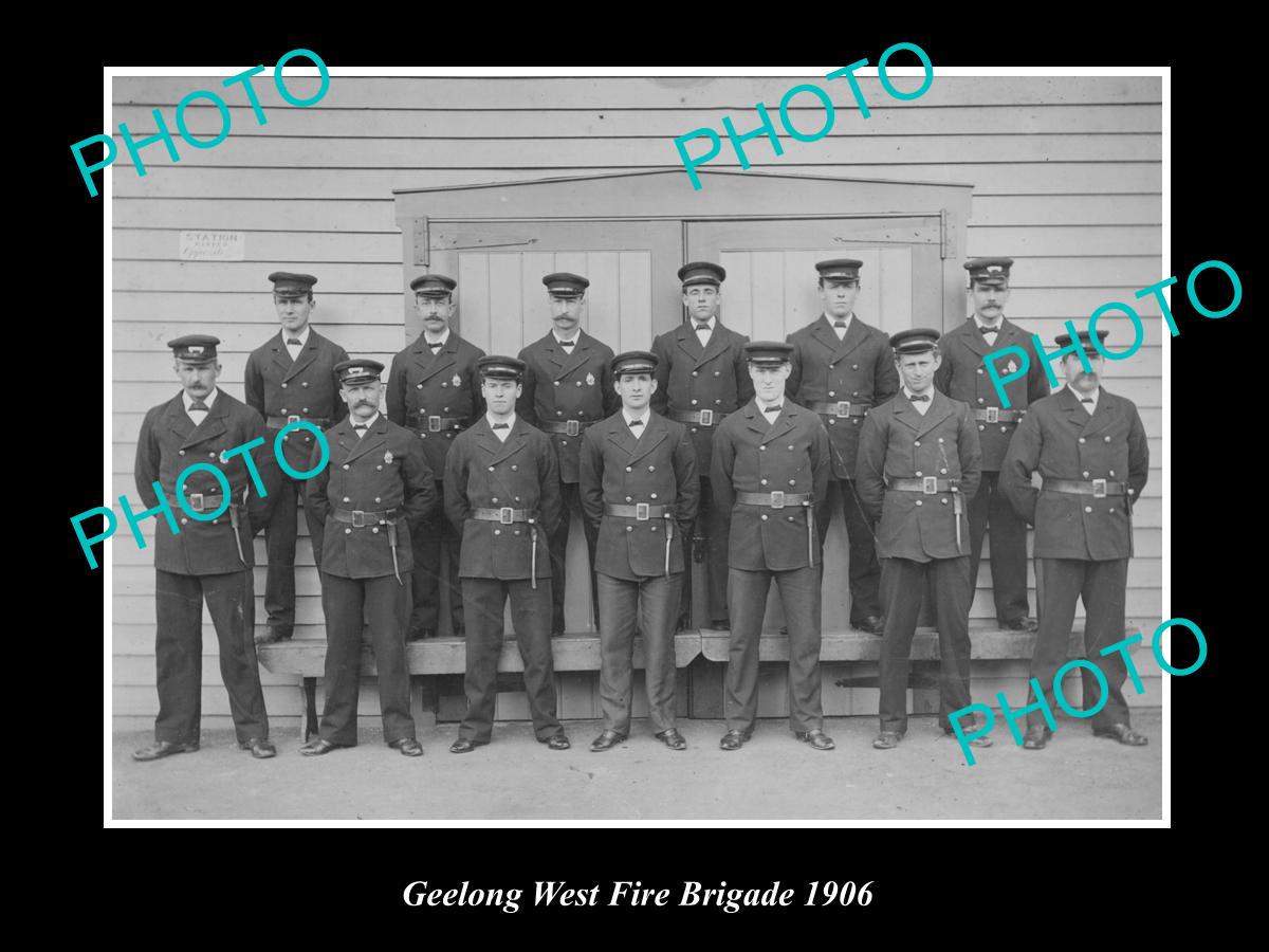 OLD LARGE HISTORIC PHOTO OF THE GEELONG WEST FIRE BRIGADE CREW c1906 VICTORIA