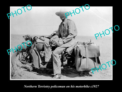 OLD LARGE HISTORIC PHOTO OF NORTHERN TERRITORY POLICE MAN ON HIS MOTORBIKE 1927